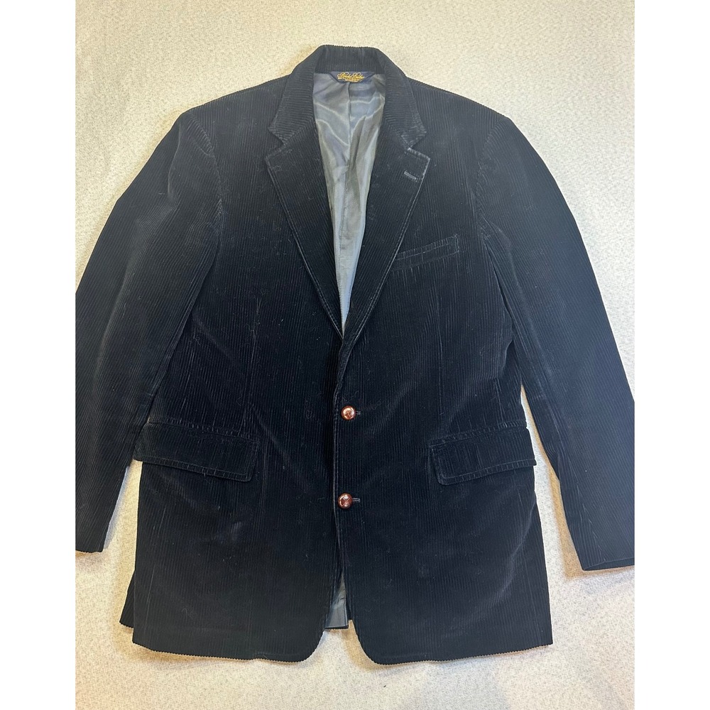 Brooks Brothers Black Corduroy Blazer Mens 42L Sport Coat Made in USA 2 Button